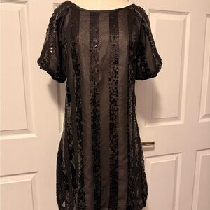 WD.NY Black Sequin Striped Mini Dress